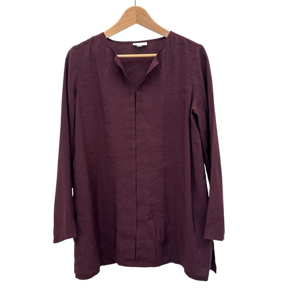 J. Jill Soft Textured Popover Tunic Split Neck Lagenlook Relaxed Spiced Wine S